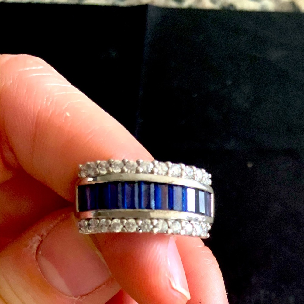 Sapphire Emerald Cut Sterling Silver Ring